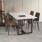 Tavolo da pranzo rettangolare bianco e nero da 160 cm, telaio in acciaio al carbonio, 6 posti