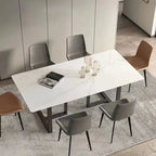 Tavolo da pranzo rettangolare bianco e nero da 160 cm, telaio in acciaio al carbonio, 6 posti