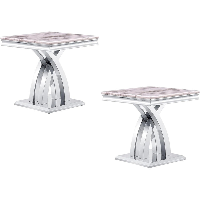 Tavolino grigio e argento, base a X, acciaio inossidabile, set da 1-2 pezzi