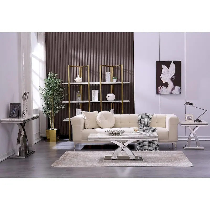 Tavolino grigio e argento, base a X, acciaio inossidabile, set da 1-2 pezzi
