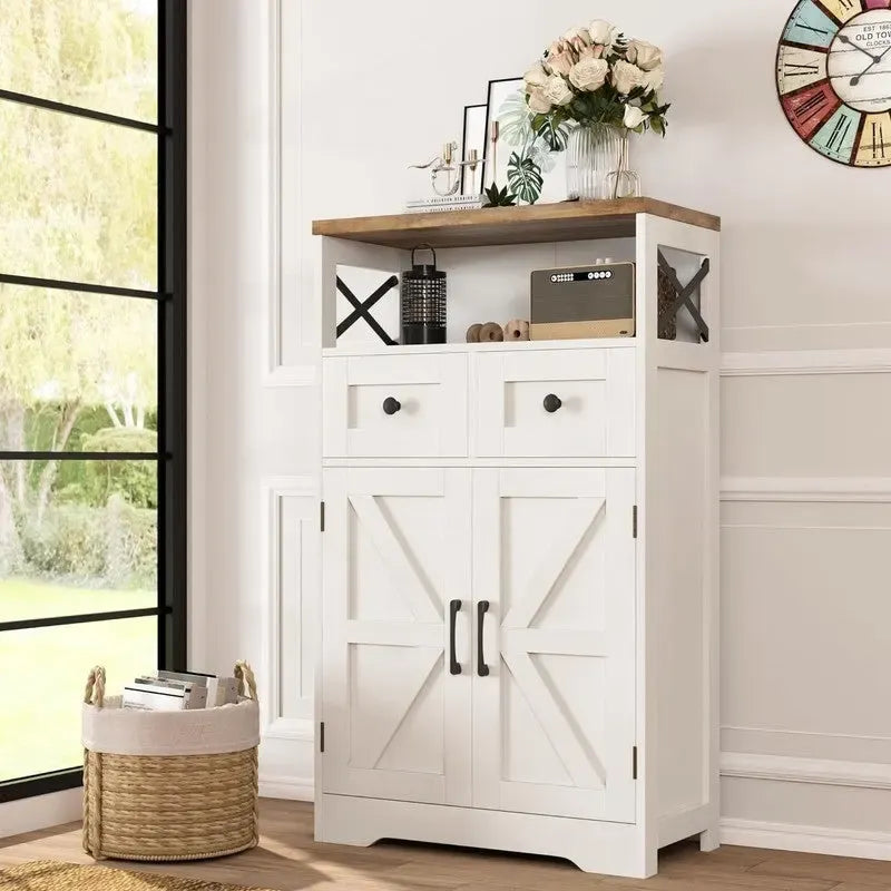 Armadio a terra, Marrone/Bianco/Grigio, 2 ante 2 cassetti, Monoblocco