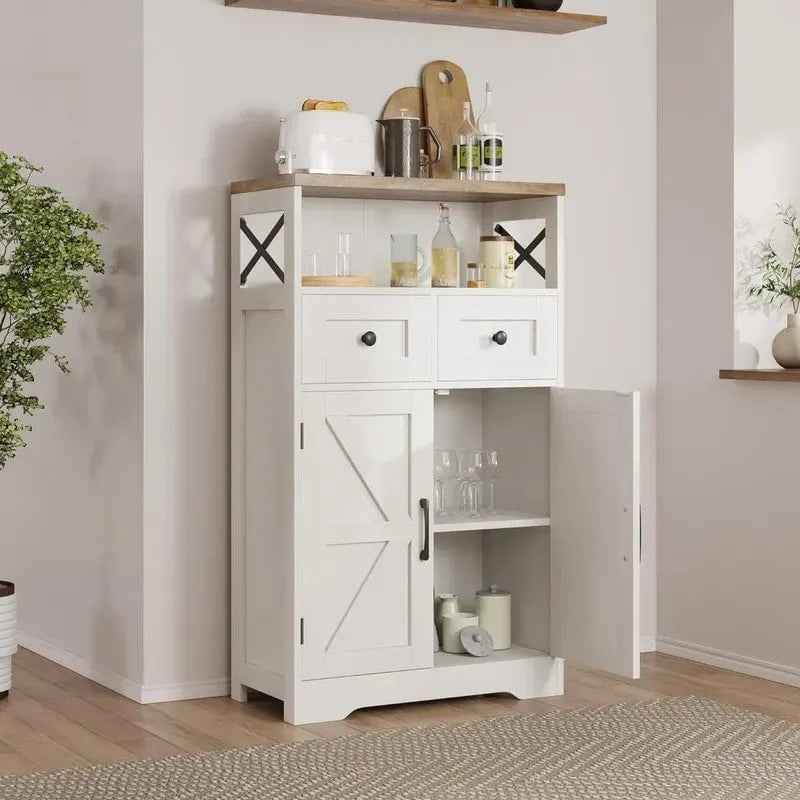 Armadio a terra, Marrone/Bianco/Grigio, 2 ante 2 cassetti, Monoblocco