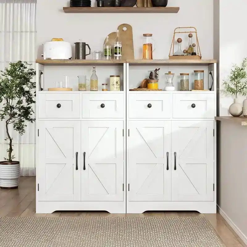 Armadio a terra, Marrone/Bianco/Grigio, 2 ante 2 cassetti, Monoblocco