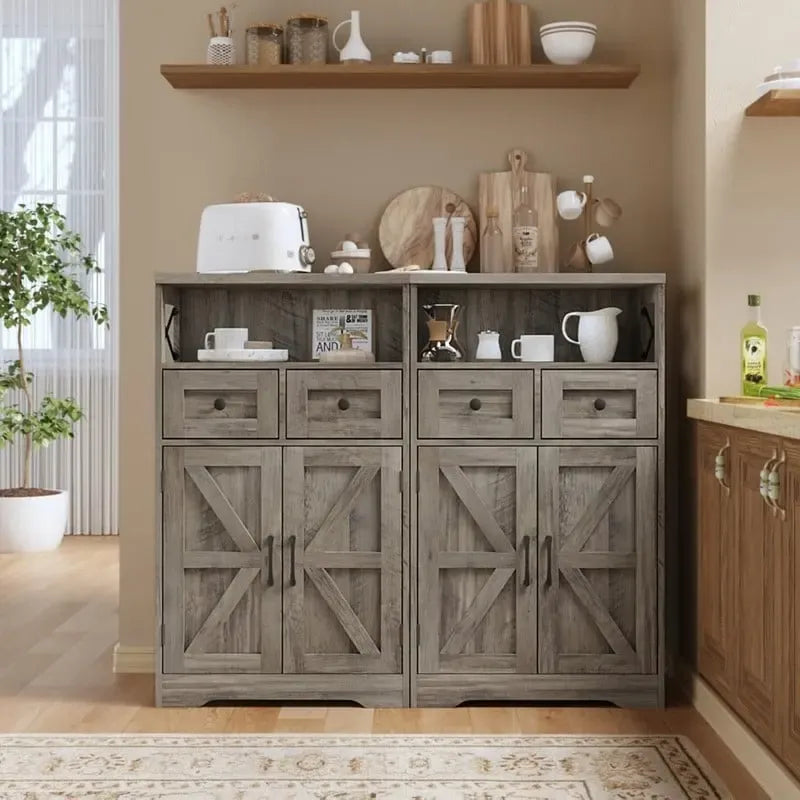Armadio a terra, Marrone/Bianco/Grigio, 2 ante 2 cassetti, Monoblocco