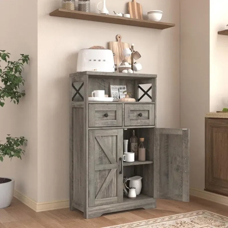 Armadio a terra, Marrone/Bianco/Grigio, 2 ante 2 cassetti, Monoblocco
