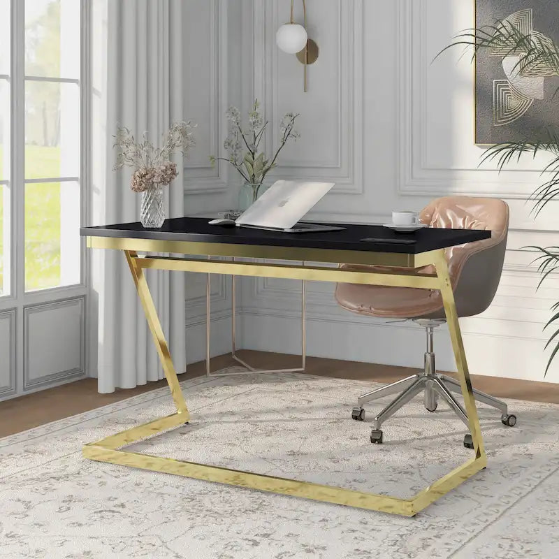 Scrivania per computer in acciaio Glam bianca/nera da 47" con porte USB – 1 persona