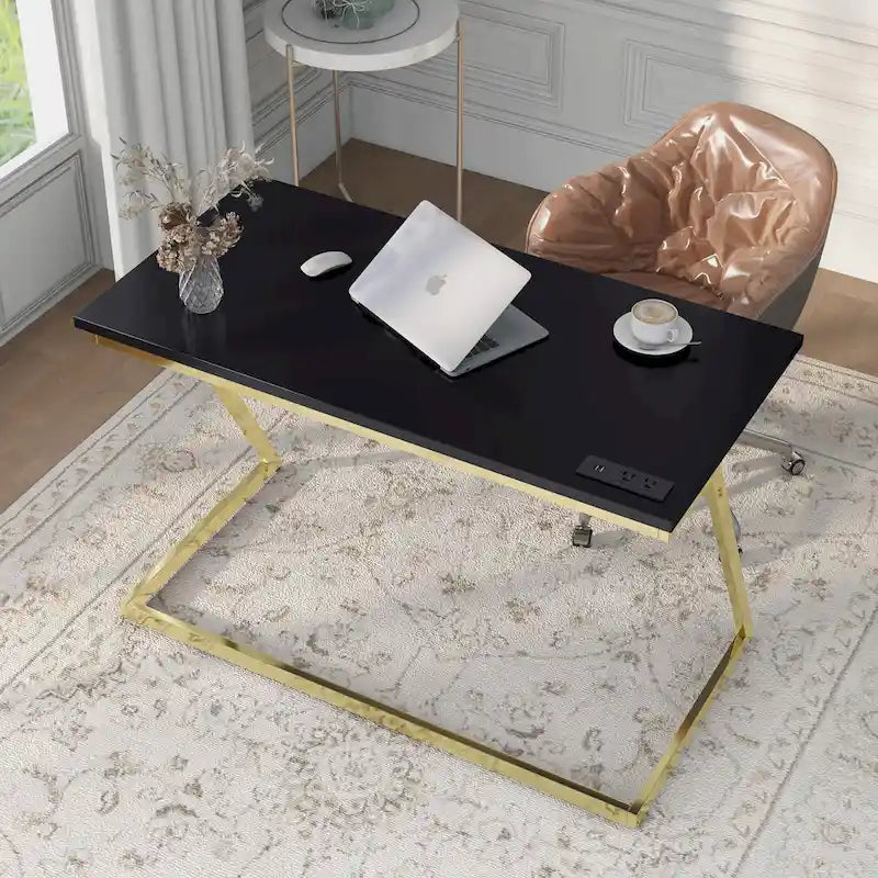 Scrivania per computer in acciaio Glam bianca/nera da 47" con porte USB – 1 persona