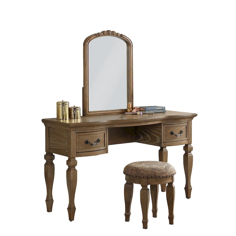 Set toeletta vintage con specchio e sgabello, 1 persona – Quercia antica / Bianco antico / Nero / Grigio scuro
