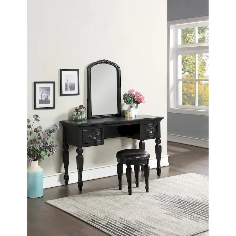 Set toeletta vintage con specchio e sgabello, 1 persona – Quercia antica / Bianco antico / Nero / Grigio scuro