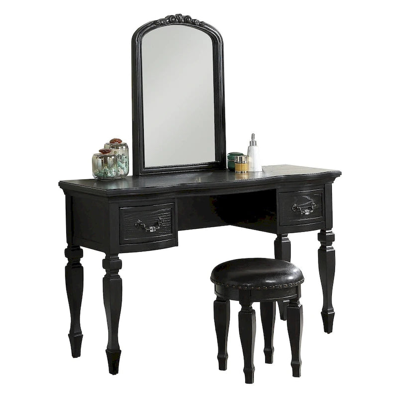 Set toeletta vintage con specchio e sgabello, 1 persona – Quercia antica / Bianco antico / Nero / Grigio scuro
