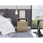 Comodino a 2 cassetti e 1 ripiano, nero / marrone scuro / rovere chiaro / bianco / grigio chiaro, 1 persona