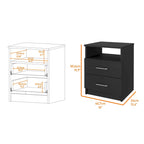 Comodino a 2 cassetti e 1 ripiano, nero / marrone scuro / rovere chiaro / bianco / grigio chiaro, 1 persona