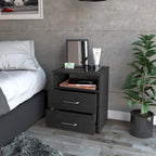Comodino a 2 cassetti e 1 ripiano, nero / marrone scuro / rovere chiaro / bianco / grigio chiaro, 1 persona