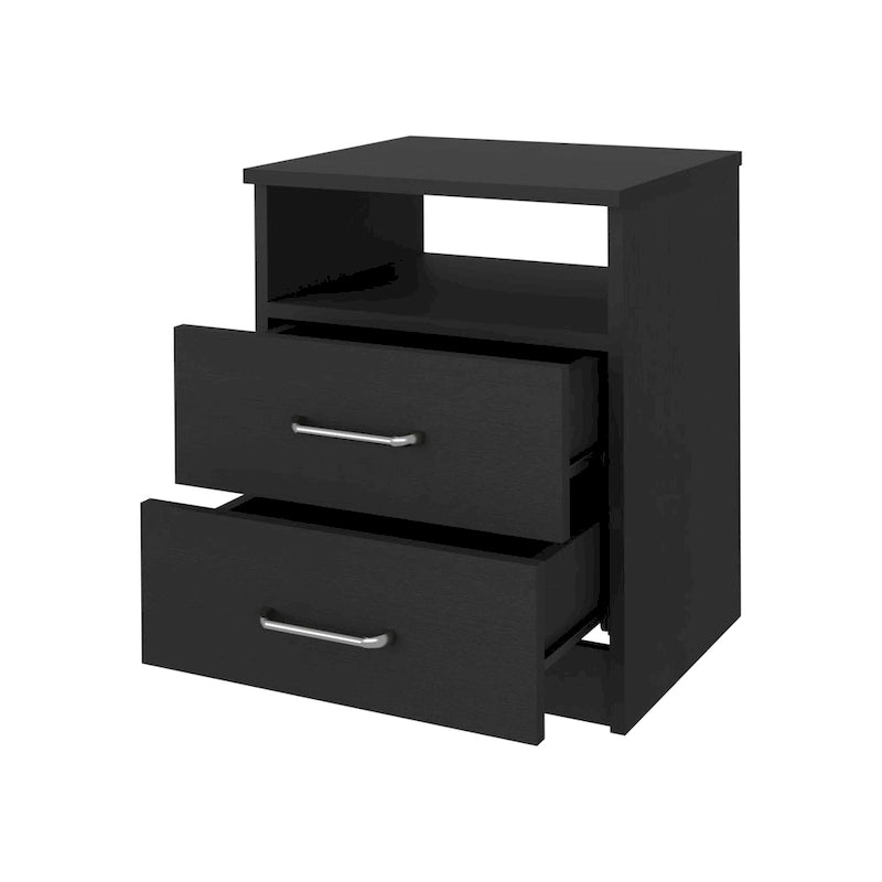 Comodino a 2 cassetti e 1 ripiano, nero / marrone scuro / rovere chiaro / bianco / grigio chiaro, 1 persona