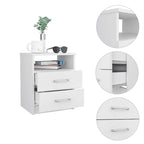 Comodino a 2 cassetti e 1 ripiano, nero / marrone scuro / rovere chiaro / bianco / grigio chiaro, 1 persona