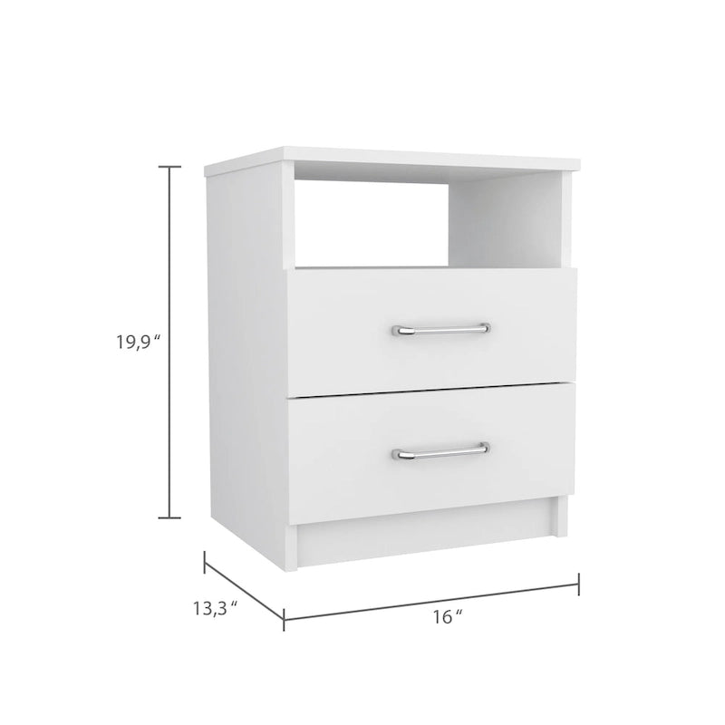 Comodino a 2 cassetti e 1 ripiano, nero / marrone scuro / rovere chiaro / bianco / grigio chiaro, 1 persona