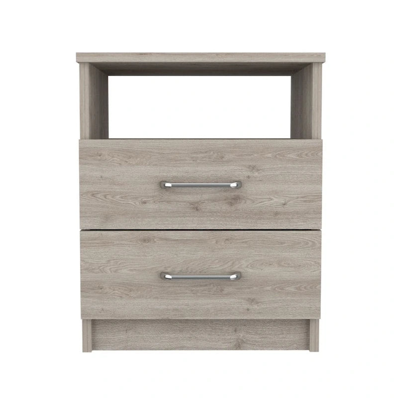 Comodino a 2 cassetti e 1 ripiano, nero / marrone scuro / rovere chiaro / bianco / grigio chiaro, 1 persona