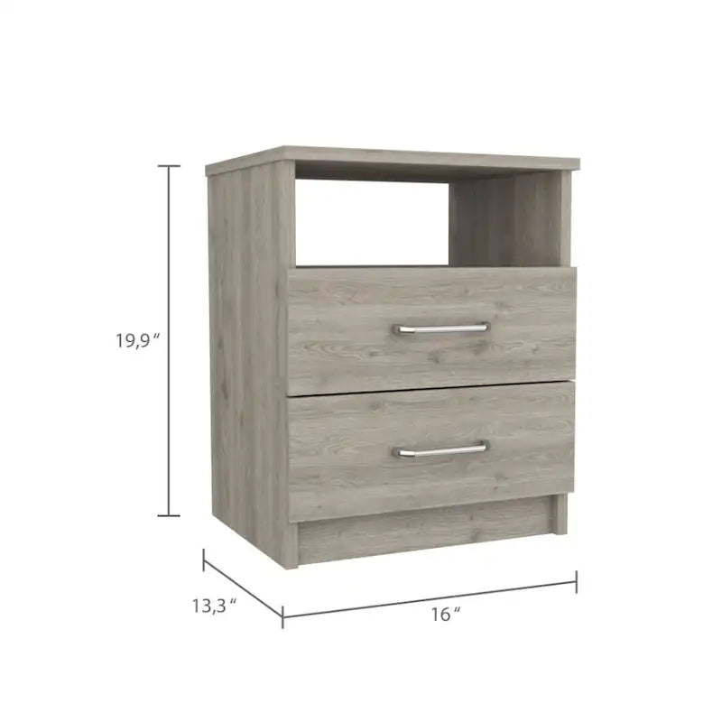 Comodino a 2 cassetti e 1 ripiano, nero / marrone scuro / rovere chiaro / bianco / grigio chiaro, 1 persona