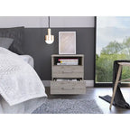 Comodino a 2 cassetti e 1 ripiano, nero / marrone scuro / rovere chiaro / bianco / grigio chiaro, 1 persona