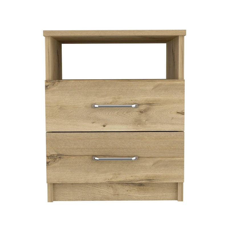 Comodino a 2 cassetti e 1 ripiano, nero / marrone scuro / rovere chiaro / bianco / grigio chiaro, 1 persona