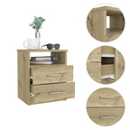 Comodino a 2 cassetti e 1 ripiano, nero / marrone scuro / rovere chiaro / bianco / grigio chiaro, 1 persona