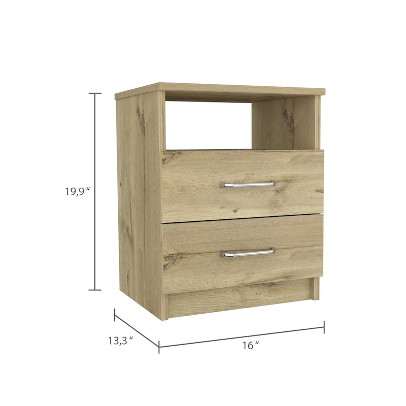 Comodino a 2 cassetti e 1 ripiano, nero / marrone scuro / rovere chiaro / bianco / grigio chiaro, 1 persona