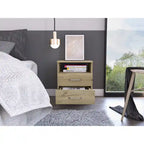 Comodino a 2 cassetti e 1 ripiano, nero / marrone scuro / rovere chiaro / bianco / grigio chiaro, 1 persona