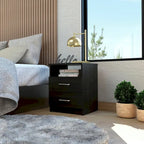 Comodino a 2 cassetti e 1 ripiano, nero / marrone scuro / rovere chiaro / bianco / grigio chiaro, 1 persona