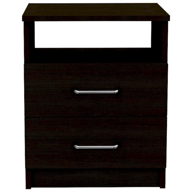 Comodino a 2 cassetti e 1 ripiano, nero / marrone scuro / rovere chiaro / bianco / grigio chiaro, 1 persona