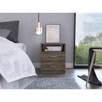 Comodino a 2 cassetti e 1 ripiano, nero / marrone scuro / rovere chiaro / bianco / grigio chiaro, 1 persona