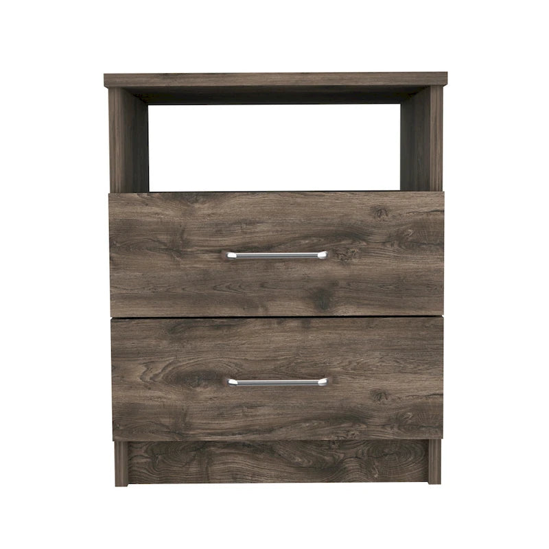 Comodino a 2 cassetti e 1 ripiano, nero / marrone scuro / rovere chiaro / bianco / grigio chiaro, 1 persona