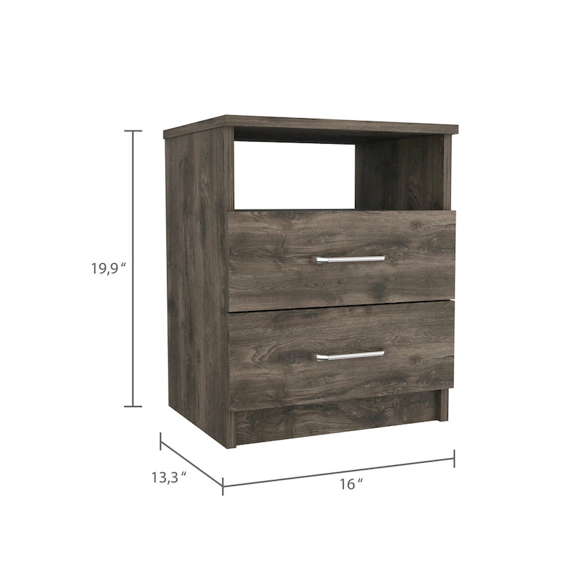 Comodino a 2 cassetti e 1 ripiano, nero / marrone scuro / rovere chiaro / bianco / grigio chiaro, 1 persona