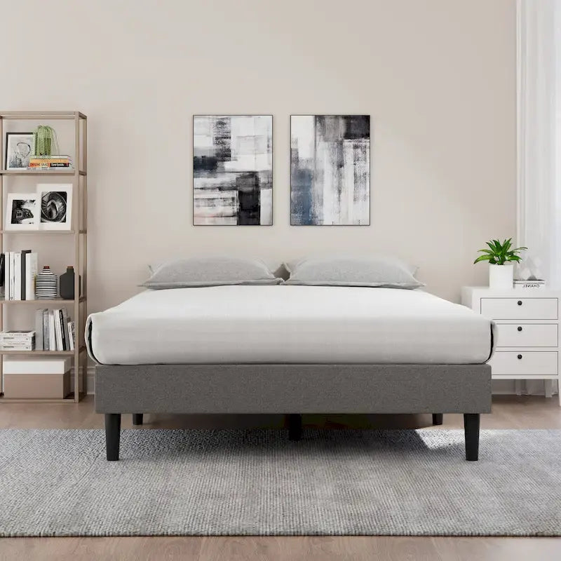 Letto a piattaforma imbottito grigio contemporaneo