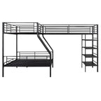 Letto a castello e soppalco a L in metallo nero, 3 posti letto