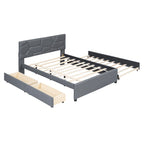 Letto matrimoniale completo in lino beige con testiera a motivi in mattoni, letto estraibile singolo e 2 cassetti, adatto a 2 persone