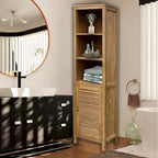 Armadietto da bagno in teak con persiana finitura miele marrone – 1 anta e 3 ripiani