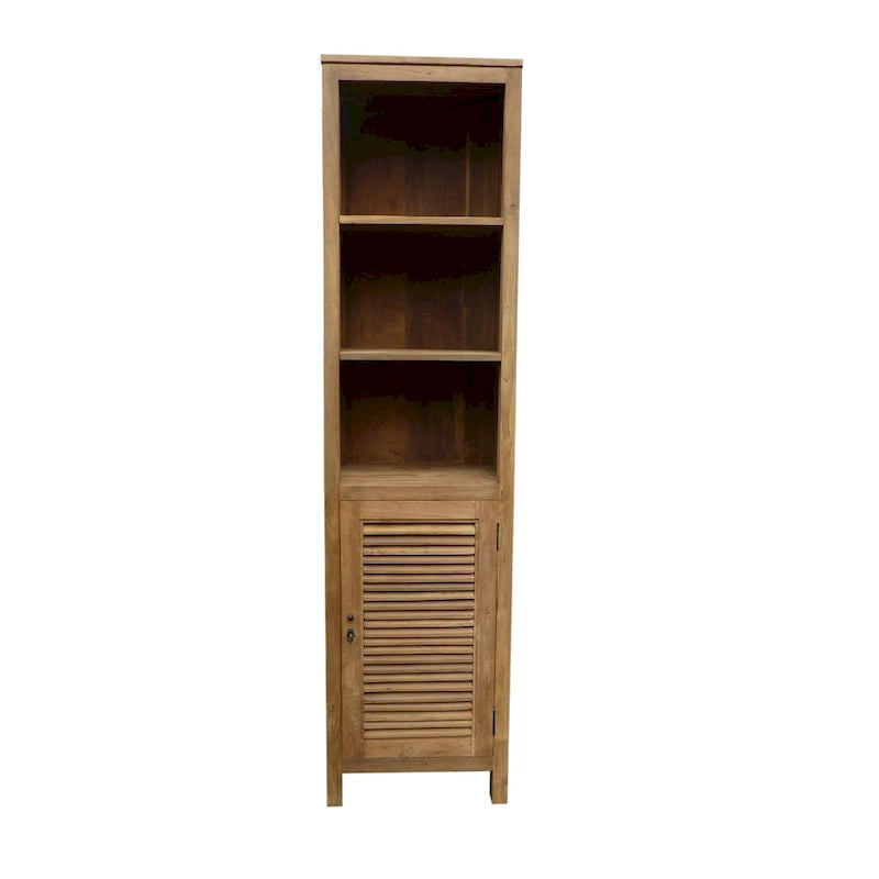 Armadietto da bagno in teak con persiana finitura miele marrone – 1 anta e 3 ripiani