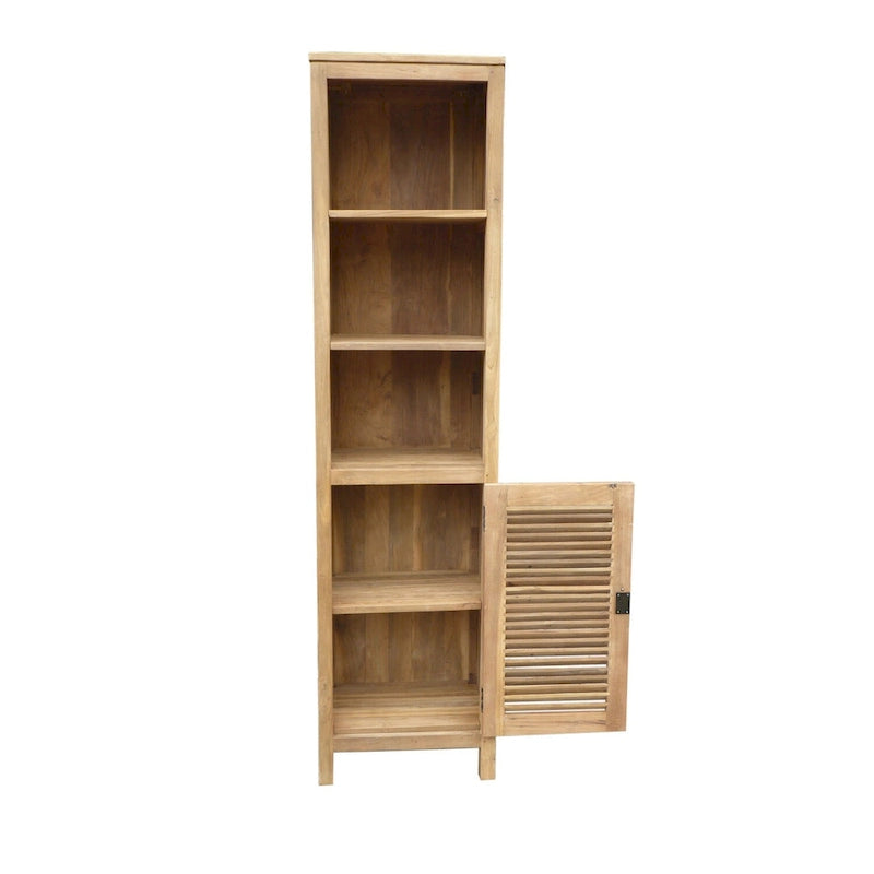 Armadietto da bagno in teak con persiana finitura miele marrone – 1 anta e 3 ripiani