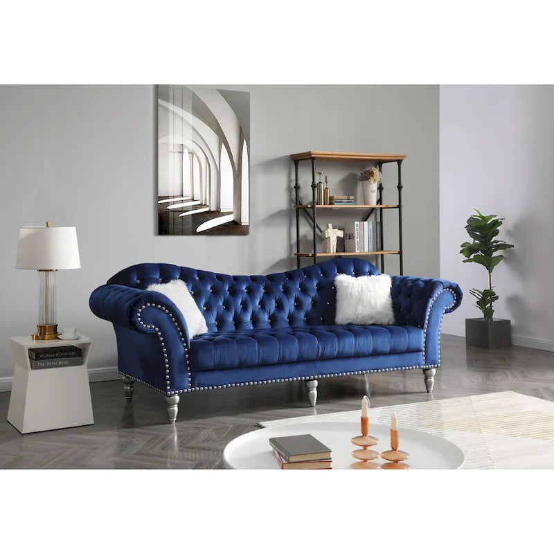 Divano capitonné 2-3 posti in velluto blu / grigio scuro / rosa / nero