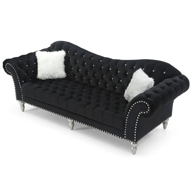 Divano capitonné 2-3 posti in velluto blu / grigio scuro / rosa / nero