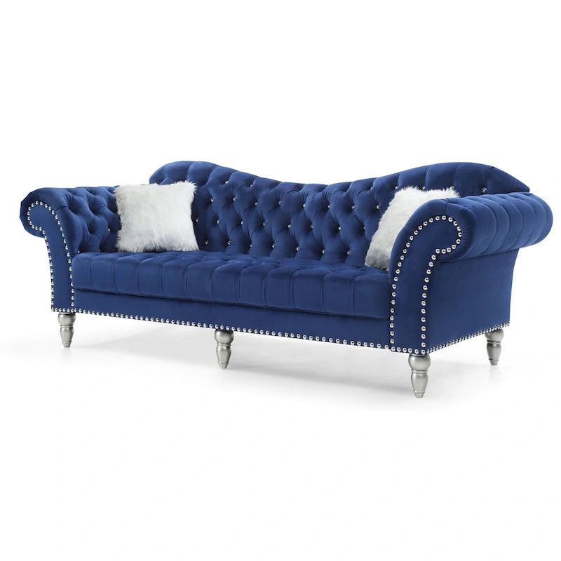 Divano capitonné 2-3 posti in velluto blu / grigio scuro / rosa / nero