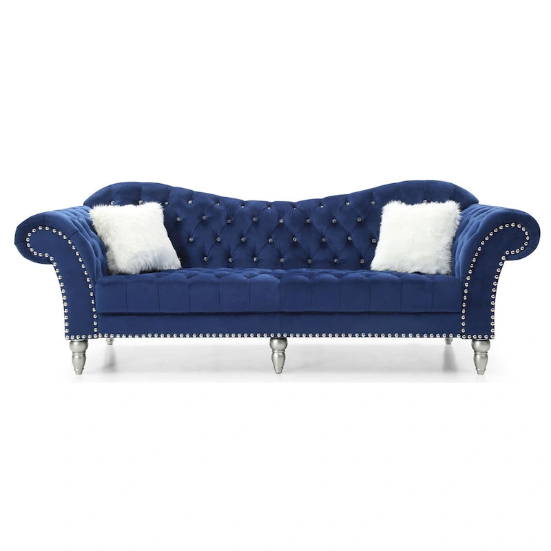 Divano capitonné 2-3 posti in velluto blu / grigio scuro / rosa / nero