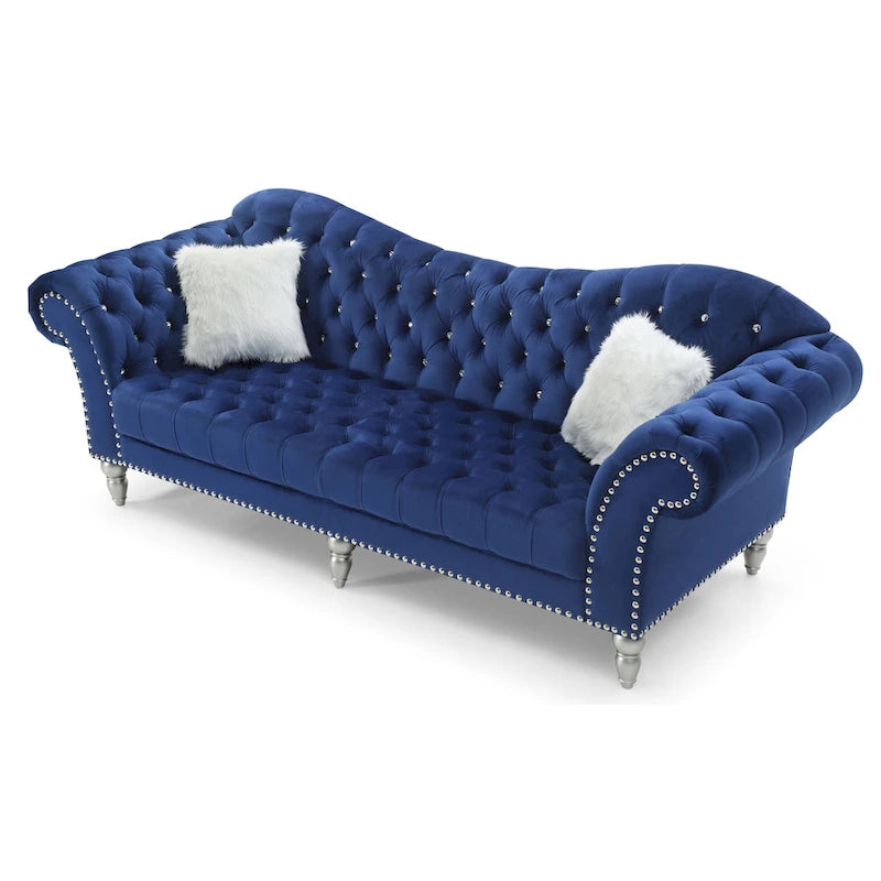 Divano capitonné 2-3 posti in velluto blu / grigio scuro / rosa / nero