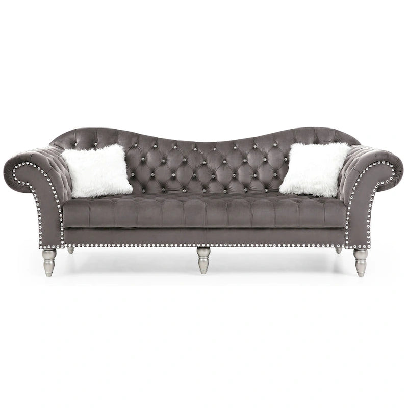 Divano capitonné 2-3 posti in velluto blu / grigio scuro / rosa / nero