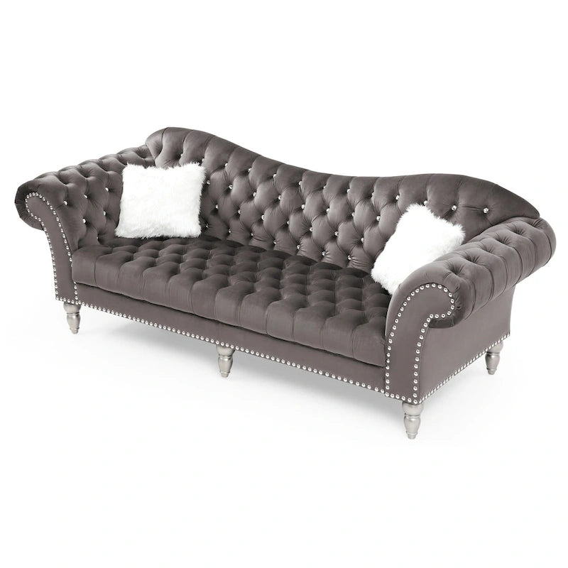 Divano capitonné 2-3 posti in velluto blu / grigio scuro / rosa / nero