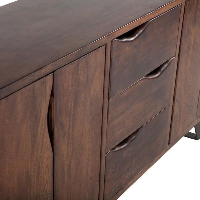 Credenza in legno di acacia con finitura noce da 68", stile moderno di metà secolo