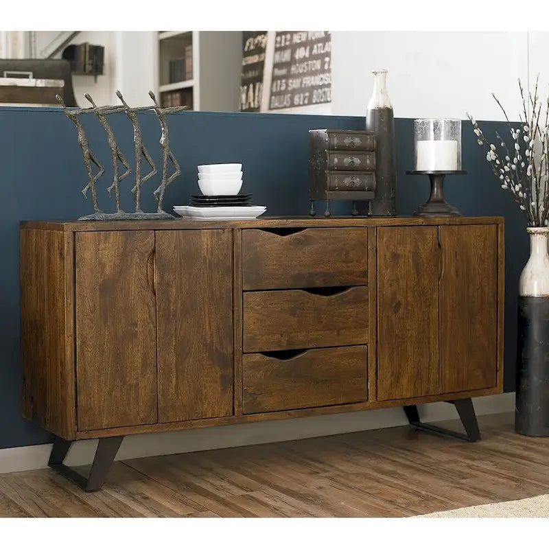 Credenza in legno di acacia con finitura noce da 68", stile moderno di metà secolo