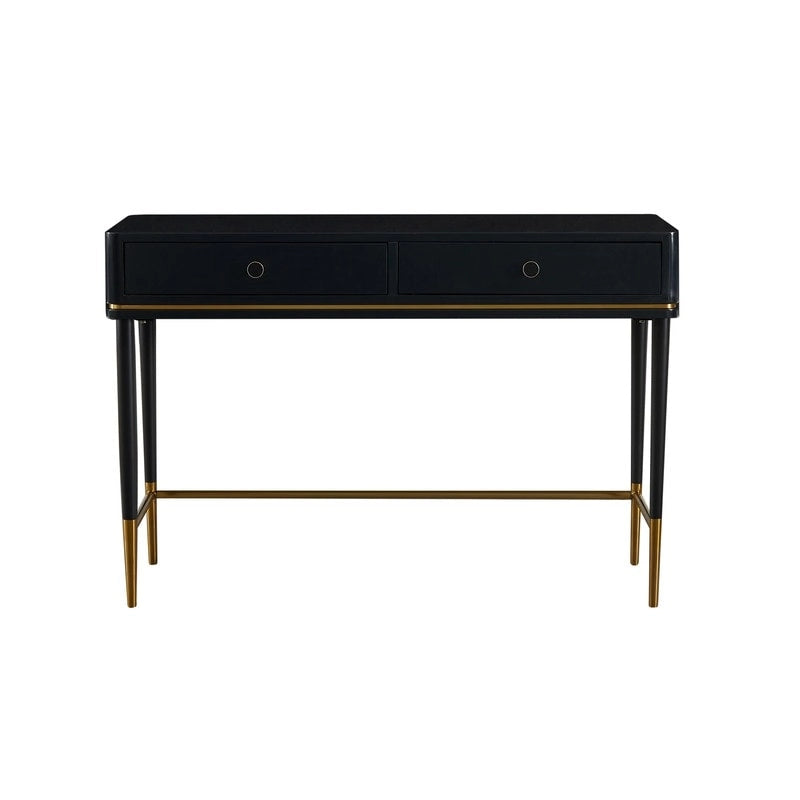 Scrivania Art Déco con due cassetti, bianco sporco/nero, 1 persona