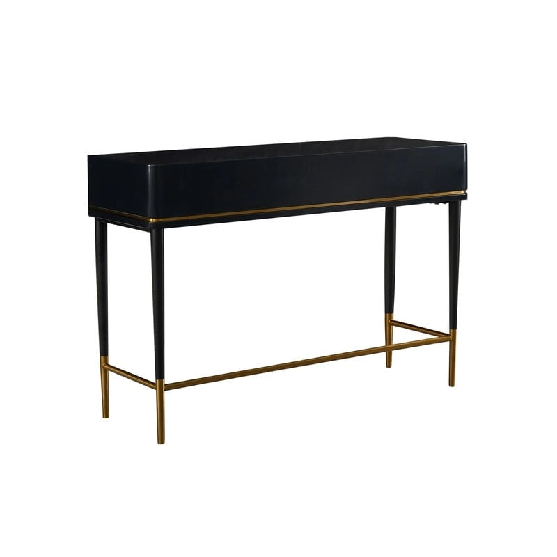 Scrivania Art Déco con due cassetti, bianco sporco/nero, 1 persona