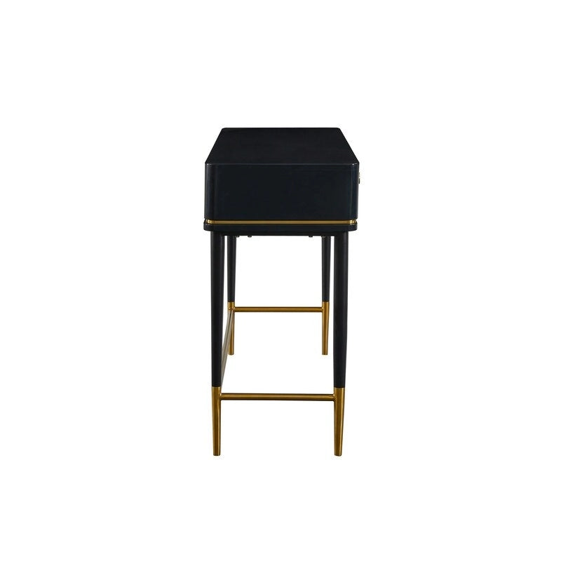 Scrivania Art Déco con due cassetti, bianco sporco/nero, 1 persona
